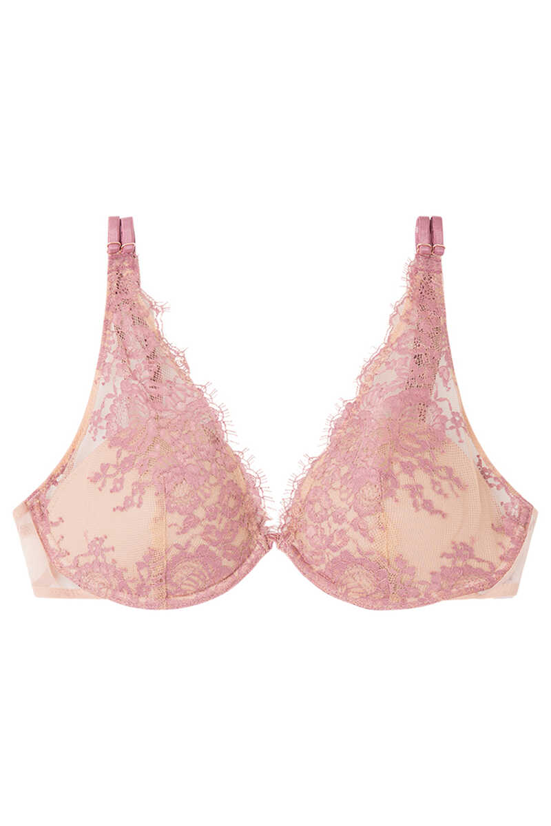 Womensecret Pink lace and mesh padded push-up bra pink