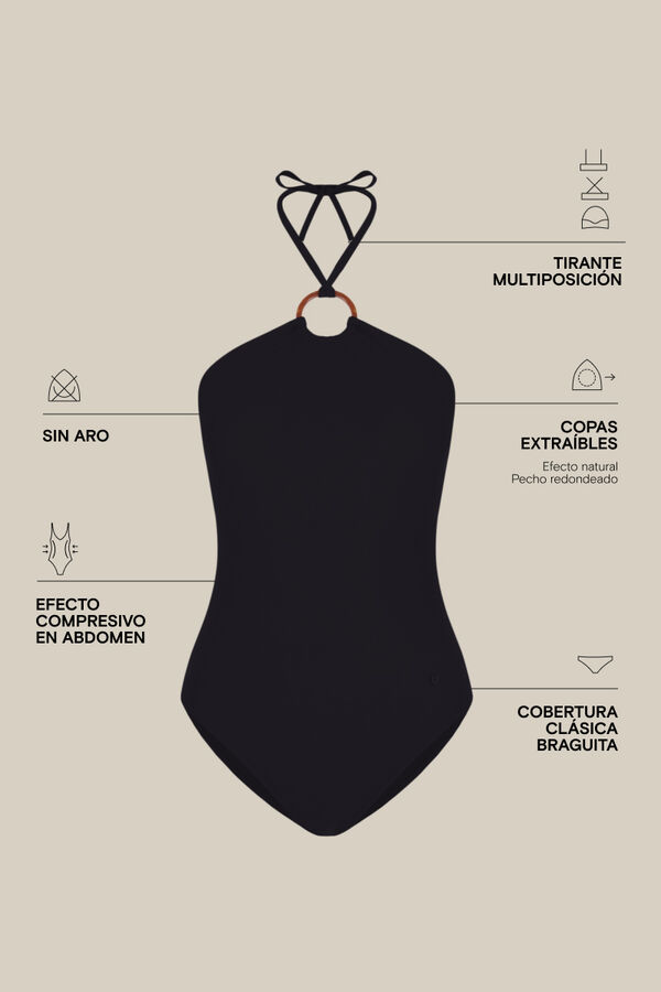 Womensecret Kupaći kostim za oblikovanje sa prstenom crne boje Crna
