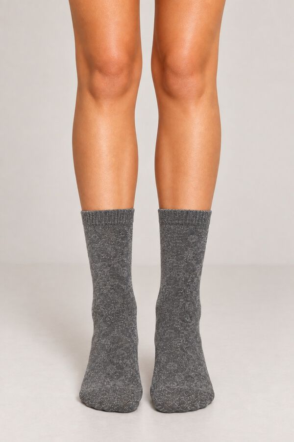 Pieces Socken mit Animal-Print und Lurex Grau