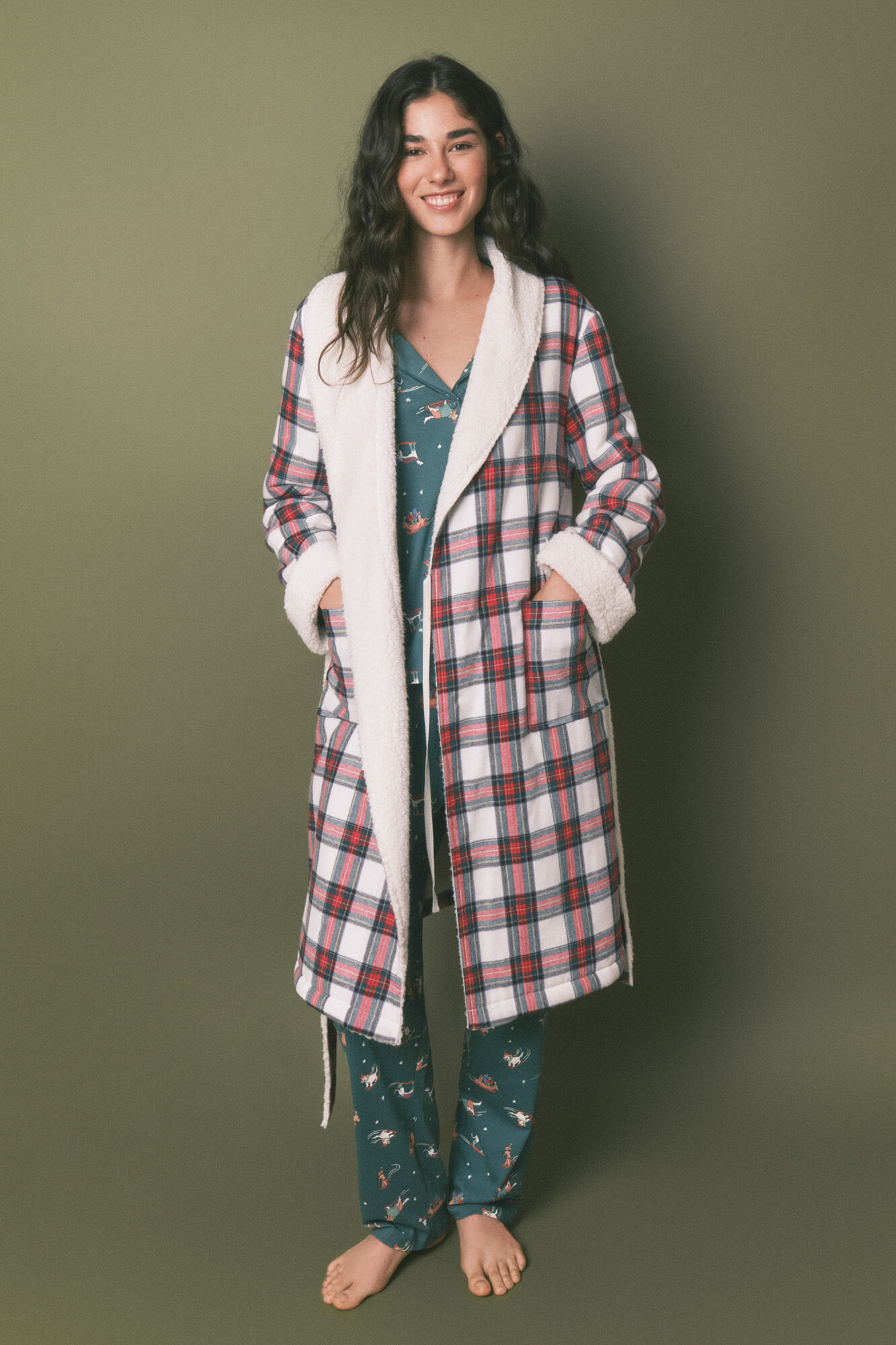 Women'secret Bata cuadros franela y borreguito