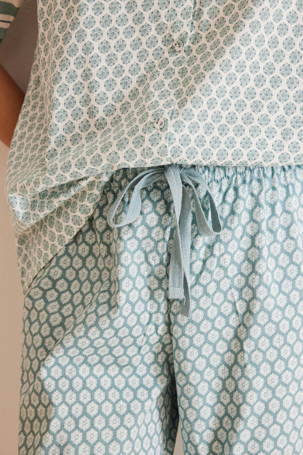 Womensecret Virágbélyegzős inges pizsama 100% pamutból kék