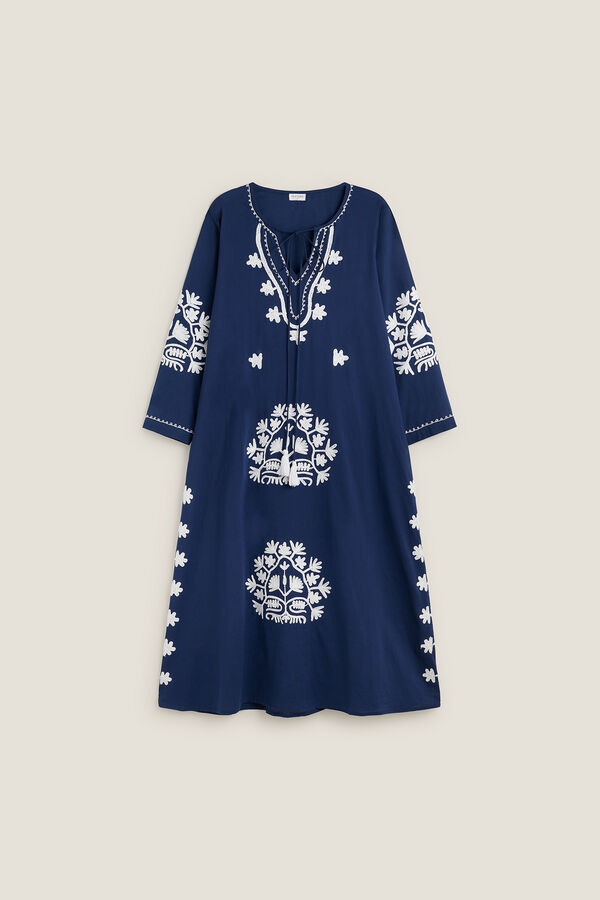 Womensecret Long cotton tunic with embroidered details kék