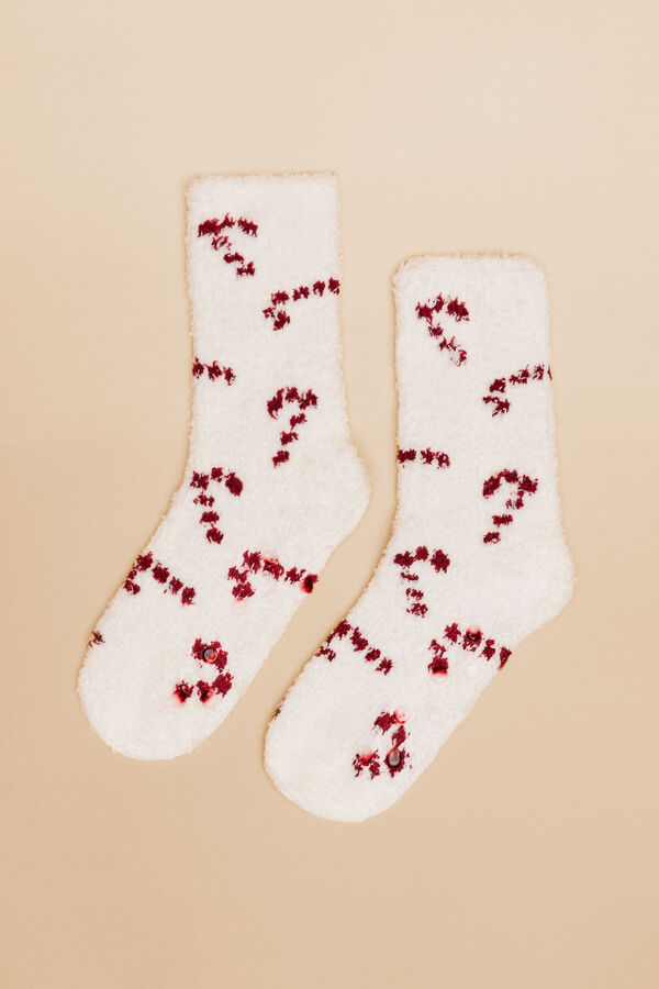 Womensecret Candy cane print fluffy socks white