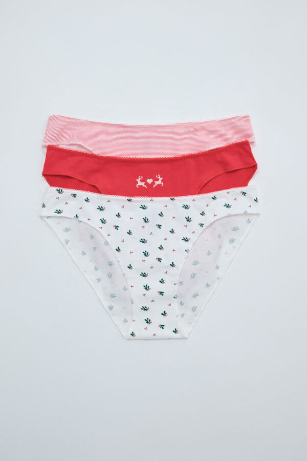 Women'secret Red classic Christmas print 3-pack panties printed