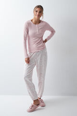Women'secret Pink cotton floral long pyjamas pink