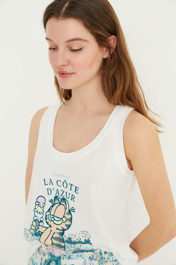 Womensecret Pyjama court bretelles 100 % coton imprimé Garfield blanc