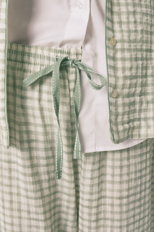 Women'secret Plaid 100% cotton classic long pyjamas green