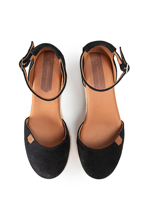 Womensecret Cantalar split leather low-wedge sandal Schwarz