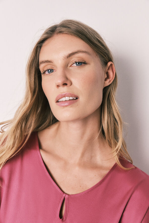 Women'secret Burgundy satin-finish short sleeve long pyjamas pink