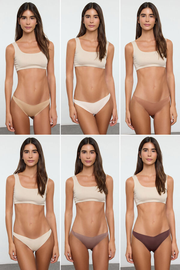 Trendyol Paquete de 6 Bragas brasile&ntilde;as marrones sin costuras y sin marcas, cortadas con l&aacute;ser&nbsp;&nbsp; estampado