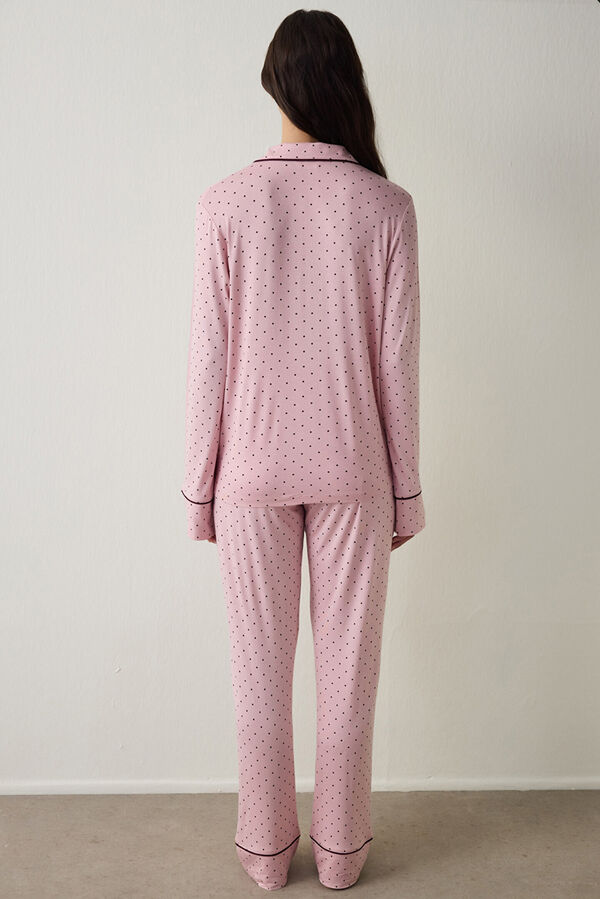 Penti Polka Dot Oversize Shirt Collar Pajama Set pink