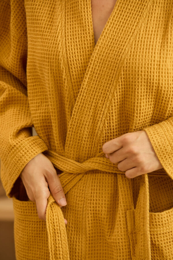 Calma House Albornoz de nido de abeja mostaza Jupiter amarillo