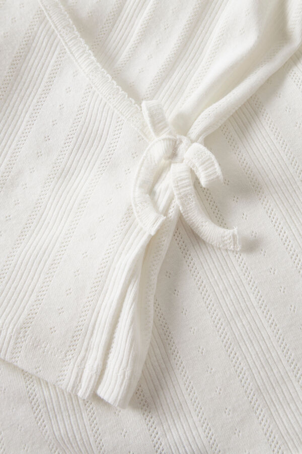 Lmtd Top punto manga larga cruzado con lazada blanco