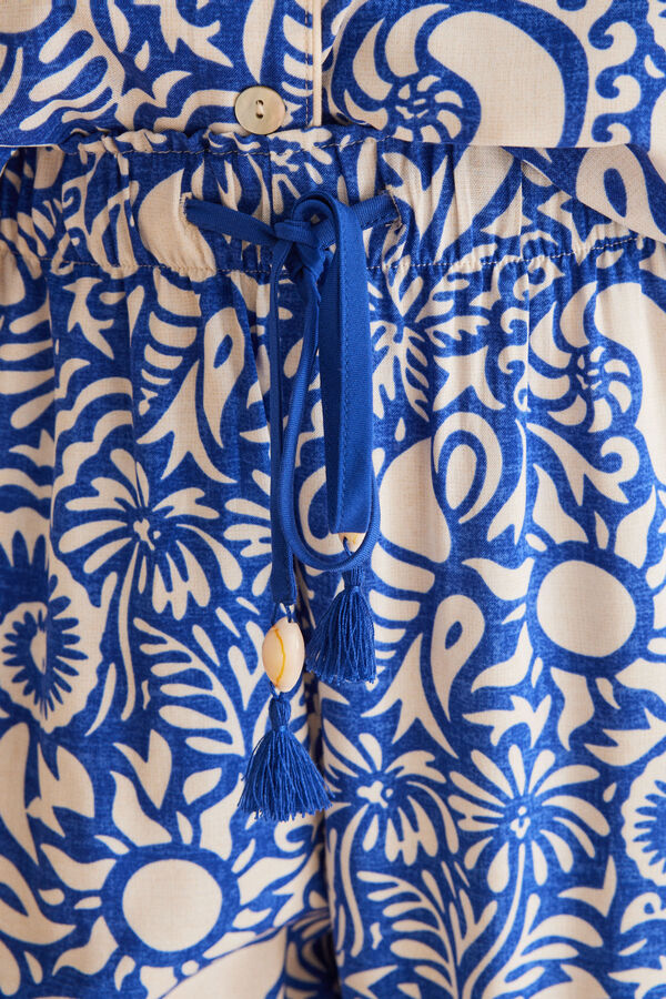 Womensecret Kagylómintás, inges pizsama kaprinadrággal kék