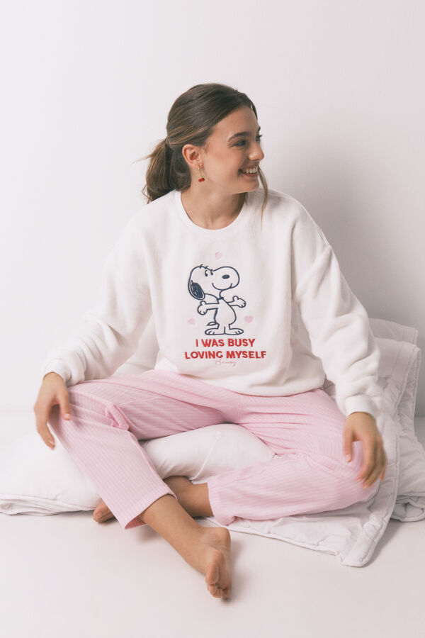 Women'secret Pyjama long en polaire Snoopy beige