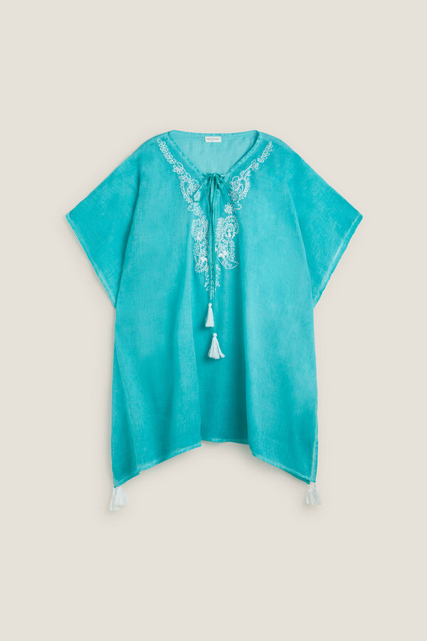 Womensecret Cotton tunic with embroidered detail bleu