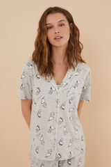 Womensecret Pyjama long chemise 100 % coton Snoopy manches courtes gris