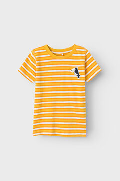 Womensecret Camiseta de niño de manga corta de rayas con detalle en 3D amarillo