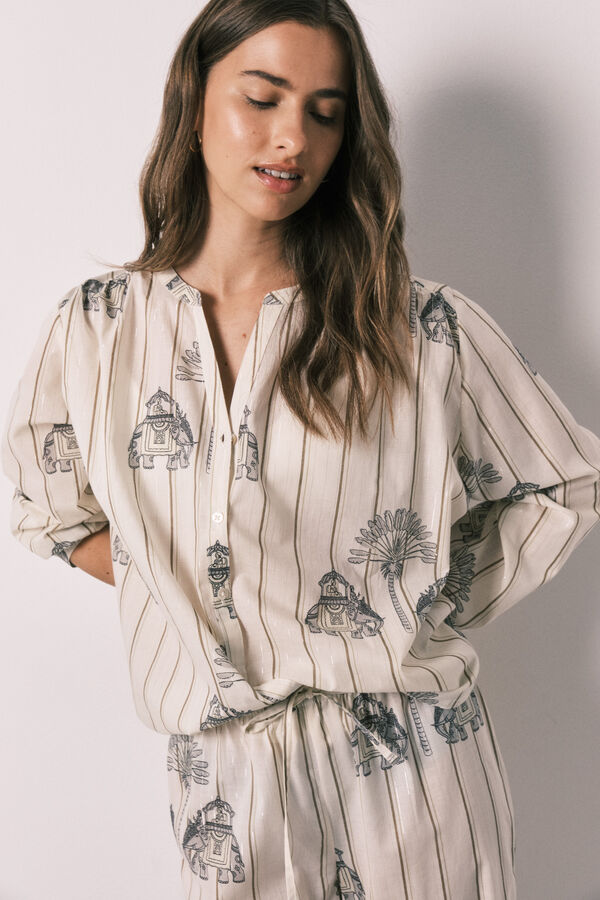 Women'secret Printed cotton long pyjamas white