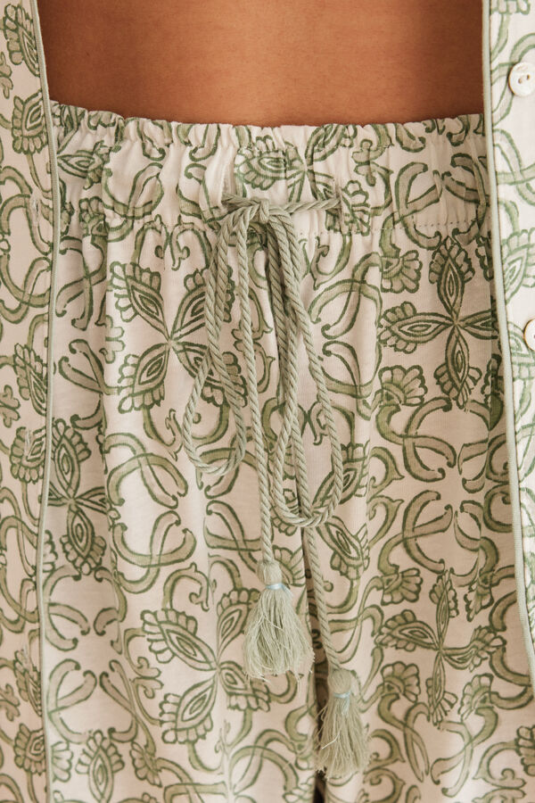 Womensecret Snoopy-mintás, inges pizsama 100% pamutból zöld