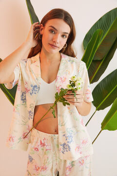 Womensecret Pyjama chemise 100 % coton blanc fleurs blanc