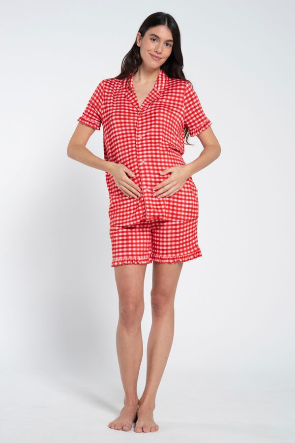 Ohma Gingham print maternity pyjamas pack brown