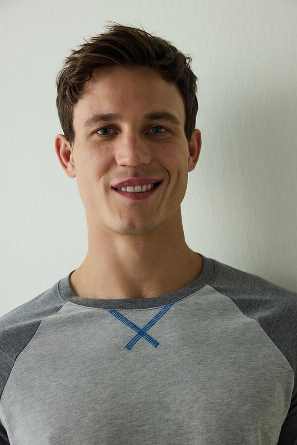 Penti Conjunto de pijama de algodón de manga larga para hombre gris