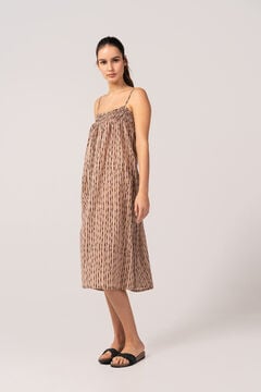 Womensecret Women's beach dress in cotton with ethnic print in camel brown