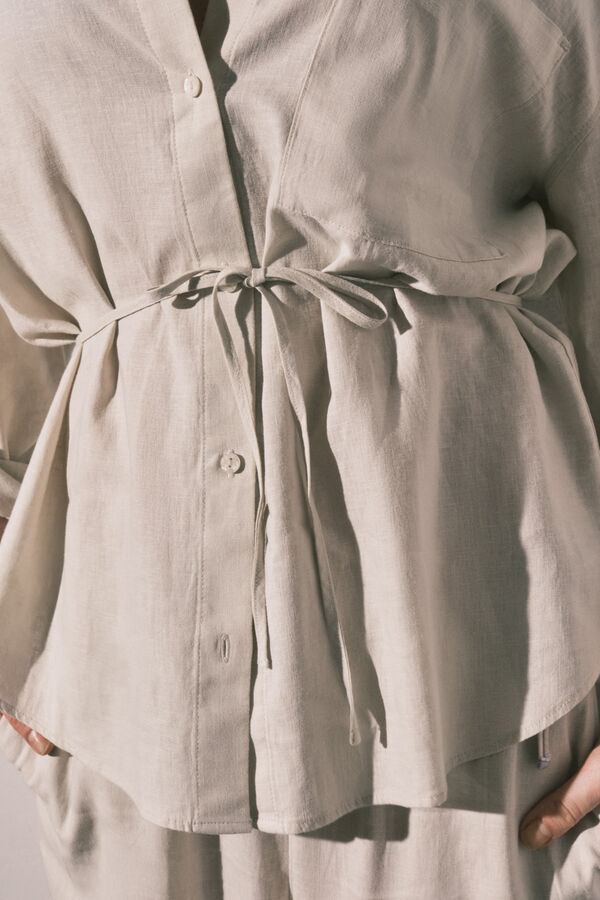 Women'secret Bela lanena ko&scaron;ulja dugih rukava Braon