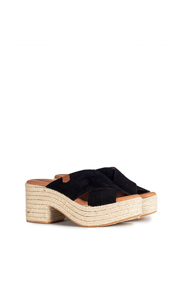 Womensecret Nilo split leather heeled wedge sandal noir