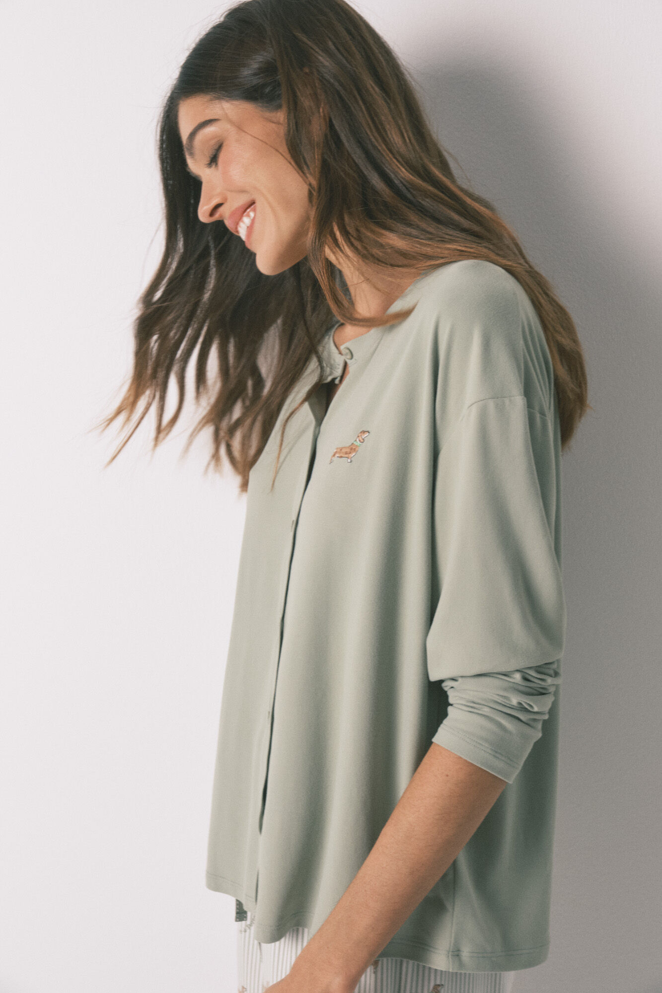 Women'secret Green soft jersey-knit dog-print long pyjamas