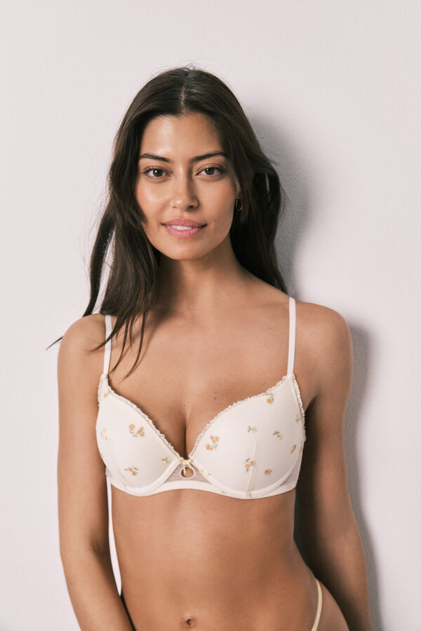 Women'secret White embroidered floral push-up bra GORGEOUS beige