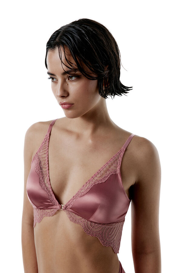 Black Limba Liora embroidered tulle and satin halterneck bra pink