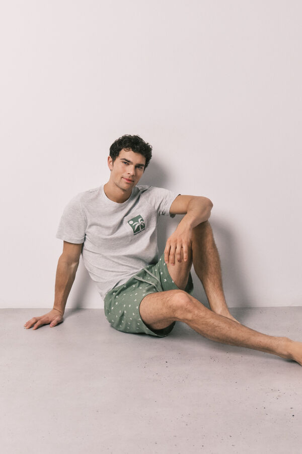 Women'secret Cotton palm print short men's pyjamas grey
