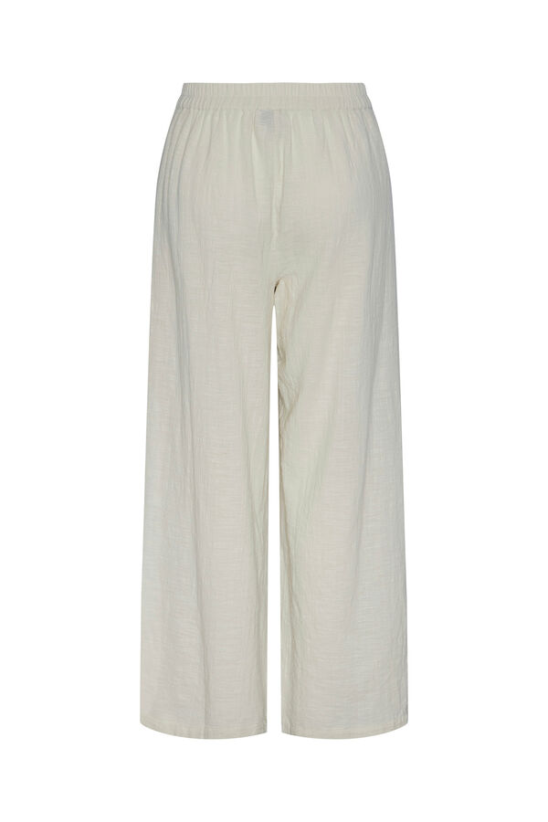 Womensecret Women's long trousers in cotton and linen blend with elasticated waist. Kaki