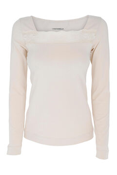 Womensecret Camiseta termal de mujer cuello   caja con encajes  manga larga  beige