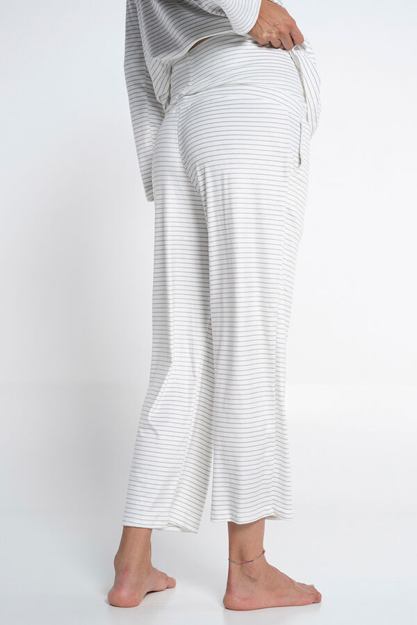 Ohma! Striped velour maternity pyjamas pack beige