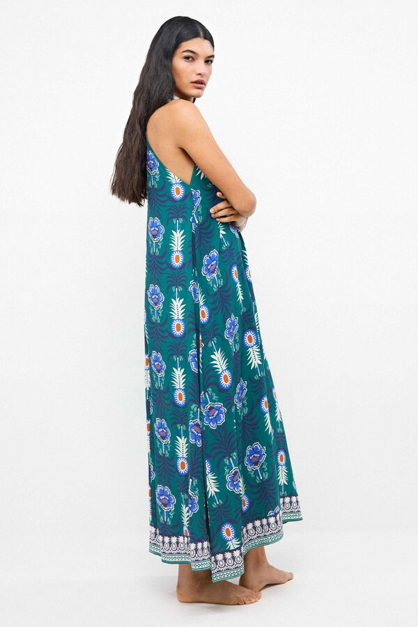 Gisela Vestido halter estampado pi&ntilde;as blanco