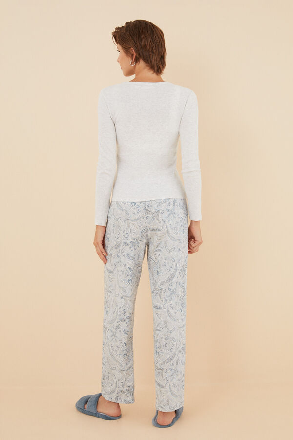 Womensecret Pyjama long côtelé coton motif cachemire gris