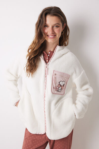 Womensecret White short faux shearling robe pink