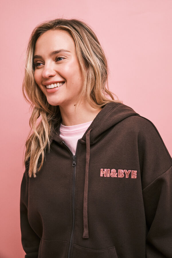 HI&BYE Brown zip fastening hooded sweatshirt nude