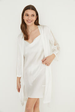 Womensecret Robe de chambre mi-longue satin blanche beige