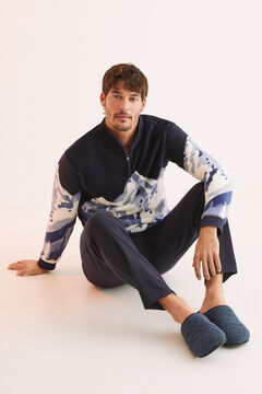 Womensecret Men's long printed fleece pyjamas blue