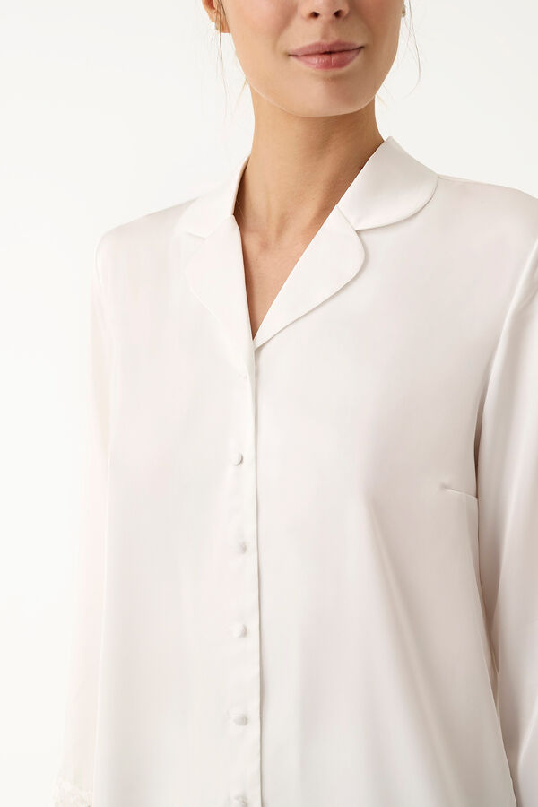 Promise Pijama camisero sat&eacute;n lencero blanco marfil
