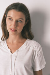 Women'secret White cotton ruched short sleeve T-shirt beige