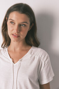 Women'secret Camiseta manga corta algod&oacute;n frunce blanco