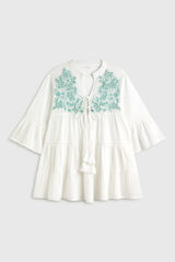 Textura T&uacute;nica  algod&oacute;n bordada blanco