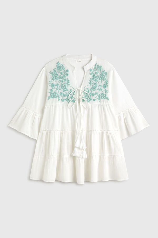 Textura T&uacute;nica  algod&oacute;n bordada blanco