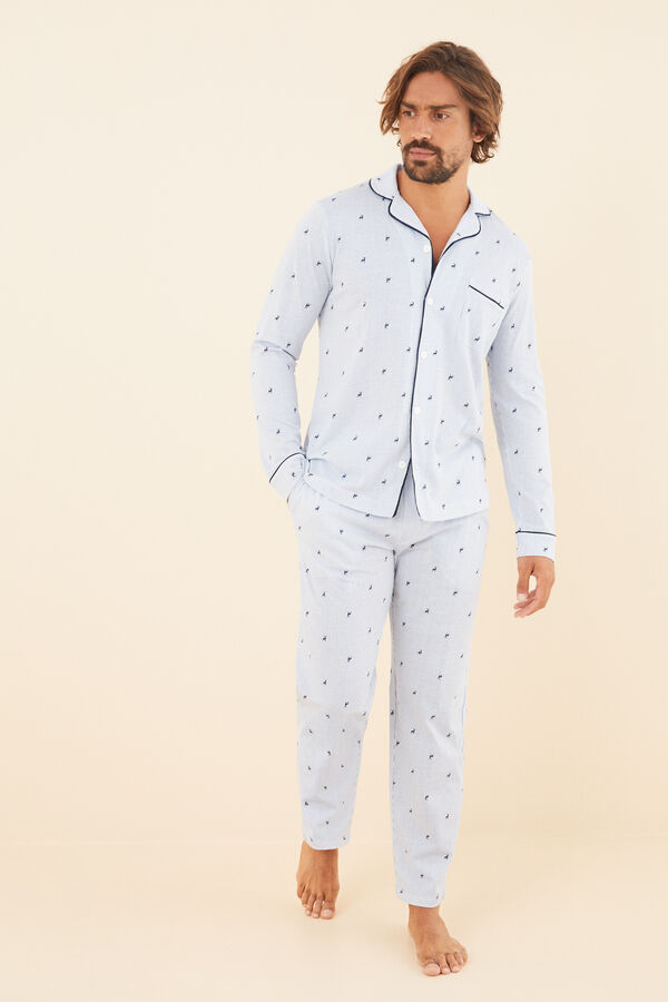 Womensecret Printed classic pyjamas in 100% cotton blue