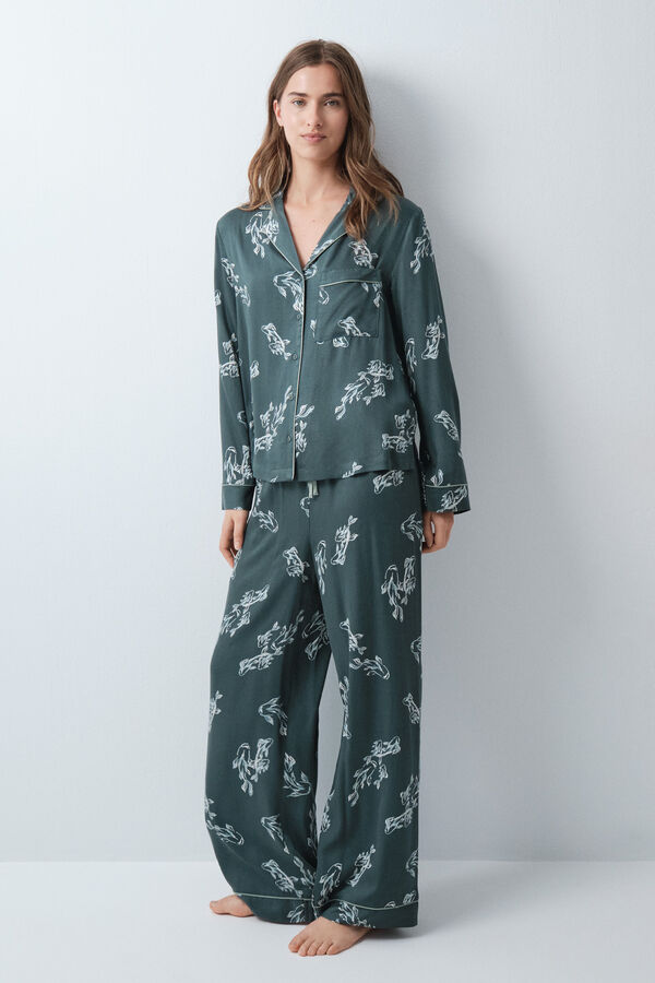 Women'secret Pyjama long chemise vert poissons vert